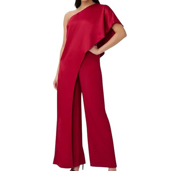 Adrianna Papell Pants - Adrianna Papell Red One-Shoulder Jumpsuit